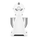 Rear view of white Smeg stand mixer showing curved body design and chrome detailing.