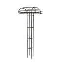 Black metal folding umbrella obelisk trellis with circular top rings, shown on a plain white background.