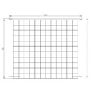 Technical line drawing of a black metal grid fence panel measuring 925 mm wide by 769 mm high, with support feet at the base and a separate fence post shown to the right