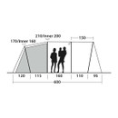 Side elevation diagram of tunnel tent showing internal height and section measurements