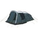 Outwell inflatable tunnel tent in dark grey with full guy lines secured, angled side view