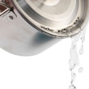 Camping pot with lid pouring water through strainer holes