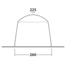 Outwell awning tent front height diagram showing 225cm peak height