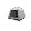 Outwell grey awning tent with open front entrance and mesh panels