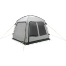 Outwell grey camping awning tent with large windows and guy lines