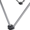 Close-up of reinforced steel leg frame and corner joint on folding camping sofa