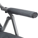 Close-up of Outwell camping chair padded armrest with grey fabric cover