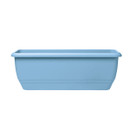 Steel blue rectangular patio trough planter with a smooth finish and rolled rim, shown against a plain light background.