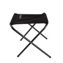 Black Regatta folding stool, side view with crossed metal legs and fabric seat.