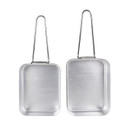 Set of two rectangular aluminium camping mess tins with folding wire handles.