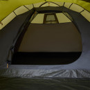 Interior view of Regatta Elkon 3 tent with large front door open.
