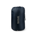 Regatta Tilva sleeping bag packed in navy drawstring stuff sack.