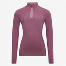 A mauve, long-sleeved athletic top with a quarter-zip front and brand logo "LeMieux" printed vertically on the zipper placket and left sleeve.