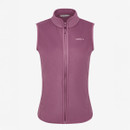 A mauve, sleeveless fleece gilet with a front zipper and high collar. The brand name is visible on the chest. The gilet has a simple, cosy look.
