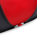 Close-up of tent base showing reinforced edging and flexible pop-up frame structure.