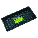 Microgreens double depth growing tray with perforated base for drainage and aeration, shown with product label attached.