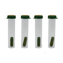 Four individual pH soil test tubes with green caps, used for testing soil acidity levels.