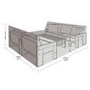 Illustrated dimensions guide for large lounge furniture set cover, showing 275cm by 195cm footprint and 69cm height.