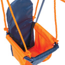 Close-up of the Hedstrom toddler swing seat showing orange ropes and padded sides.