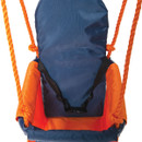 Rear view of the Hedstrom toddler swing seat showing adjustable safety harness and back support.