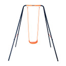 Hedstrom single swing set with orange seat and metal frame isolated on a white background.