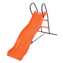 Hedstrom freestanding garden slide with orange chute and metal ladder isolated on a white background.