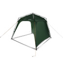 Angled view of Regatta Great Outdoors instant gazebo with two side panels and guy ropes.