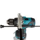 Makita cordless hammer drill showing gearbox housing and depth stop rod.