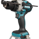 Close up of Makita cordless hammer drill trigger, grip and LED work light.