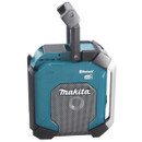 Makita jobsite radio in teal and black with large speaker grille and rugged protective frame.
