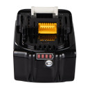 Makita 18V lithium-ion battery pack in black with battery charge indicator and connector port.