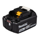 Makita 18V lithium-ion battery pack in black with 5.0Ah capacity label and battery charge indicator.