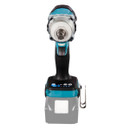 Cordless Makita brushless impact wrench in blue and black with front-facing square drive anvil and compact design.