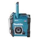 Makita jobsite radio in teal and black with side speaker grille and rugged protective frame.
