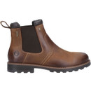 Men’s brown leather ankle boots with slip-on Chelsea design, elastic panels and cushioned collar.