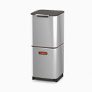 Stainless steel dual-compartment kitchen bin with a sleek rectangular design and lid.