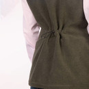 Close-up of the gilet’s back waist showing the adjustable drawcord detail.