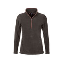 Front view of the khaki half-zip fleece showing stand collar and side pockets.