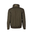 Product-only back view of the khaki jacket showing the rear fit and embroidered collar branding.