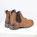 Rear three-quarter view of the Chelsea boots highlighting the heel, pull tabs, elastic gussets and stitched leather detailing.
