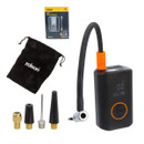 Rolson digital mini air compressor kit with portable tyre inflator, flexible hose, nozzle attachments, storage pouch, and retail leaflet, complete cordless air pump set for car tyres and inflatables.