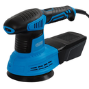 Draper electric orbital sander with dust collection box, compact handheld power tool isolated on a white background.