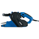 Draper electric belt sander, side profile showing drive housing and ergonomic handle, isolated on a white background.