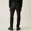 Rear view of black outdoor trousers for men with streamlined fit and back pocket detail