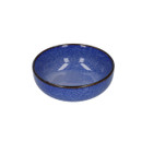 Blue speckled ceramic bowl with a dark rim, shown at a slightly elevated angle on a white background.