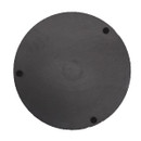 Underside of a round slate coaster showing three small protective feet.