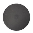 Top view of a round black slate coaster with a natural, slightly rough edge.