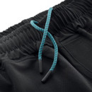 Close-up of elastic waistband with teal drawcord on Makita work trousers