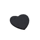 Angled side view of a heart-shaped slate coaster showing its thickness and rough edges.