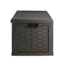 Front view of black woven-effect garden storage box with textured panel detail